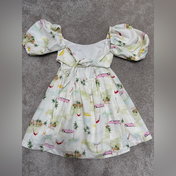 Kitri - Palm Springs Print - Tie Back Mini Dress - Pink Cadillac - US size 6 - Picture 14 of 15